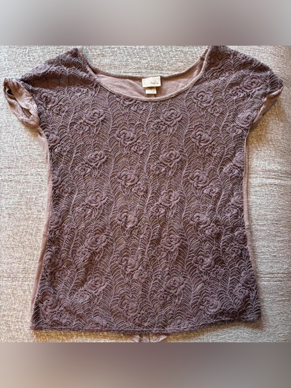 Daytrip Taupe Lace Overlay Short Sleeve Tee